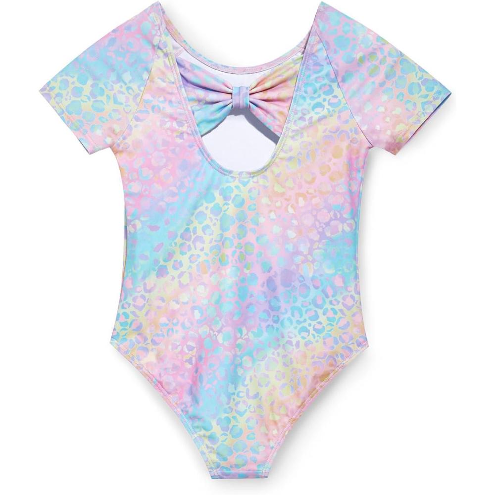 imageHaloumoning Girls One Piece Swimsuits Kids Short Sleeve Bowknot Backless Bathing Suit Swimwear 514 YearsLight Pink