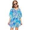 Haloumoning Girls Chiffon Swim Beach Cover Up Kids Cute Elastic Waist Printed Bathing Suit Coverups 5-14 Years(Blue)