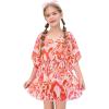 Haloumoning Girls Chiffon Swim Beach Cover Up Kids Cute Elastic Waist Printed Bathing Suit Coverups 5-14 Years(Red)