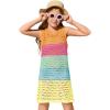 imageHaloumoning Girls Color Block Crochet Knit Swim Cover up Kids Summer Sleeveless Beach Dress 514 YearsOrange