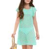 Haloumoning Girls Crochet Swim Cover Up Kids Ruffle Sleeve Hollow Out Summer Beach Dress 5-14 Years(Mint)