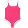 Haloumoning Girls One Piece Swimsuits Kids Cute Adjustable Strap Ribbed Bathing Suit Swimwear 5-14 Years(Bright Pink)