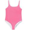 Haloumoning Girls One Piece Swimsuits Kids Cute Adjustable Strap Ribbed Bathing Suit Swimwear 5-14 Years(Pink)
