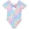Haloumoning Girls One Piece Swimsuits Kids Short Sleeve Bowknot Backless Bathing Suit Swimwear 5-14 Years(Light Pink)
