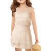 Haloumoning Girls Sleeveless Crochet Swimsuit Cover Up Kids Summer Hollow Out Knitted Beach Dress 7-14 Years(Beige)
