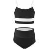 Haloumoning Girls Swimsuits Bikini Set Adjustable Straps Two Piece Color Block Girls’ Swimwear with Chest Pad 5-14 Years(Black & White)