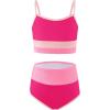 Haloumoning Girls Swimsuits Bikini Set Adjustable Straps Two Piece Color Block Girls’ Swimwear with Chest Pad 5-14 Years(Hot Pink)