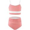 Haloumoning Girls Swimsuits Bikini Set Adjustable Straps Two Piece Color Block Girls’ Swimwear with Chest Pad 5-14 Years(Light Pink)