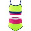 Haloumoning Girls Swimsuits Bikini Set Adjustable Straps Two Piece Color Block Girls’ Swimwear with Chest Pad 5-14 Years(Neon Green)