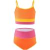 Haloumoning Girls Swimsuits Bikini Set Adjustable Straps Two Piece Color Block Girls’ Swimwear with Chest Pad 5-14 Years(Orange)