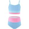 Haloumoning Girls Swimsuits Bikini Set Adjustable Straps Two Piece Color Block Girls’ Swimwear with Chest Pad 5-14 Years(Sky Blue)