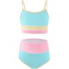 Haloumoning Girls Swimsuits Bikini Set Adjustable Straps Two Piece Color Block Girls’ Swimwear with Chest Pad 5-14 Years(Turquoise)