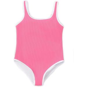 Haloumoning Girls One Piece Swimsuits Kids Cute Adjustable Strap Ribbed Bathing Suit Swimwear 5-14 Years(Pink)