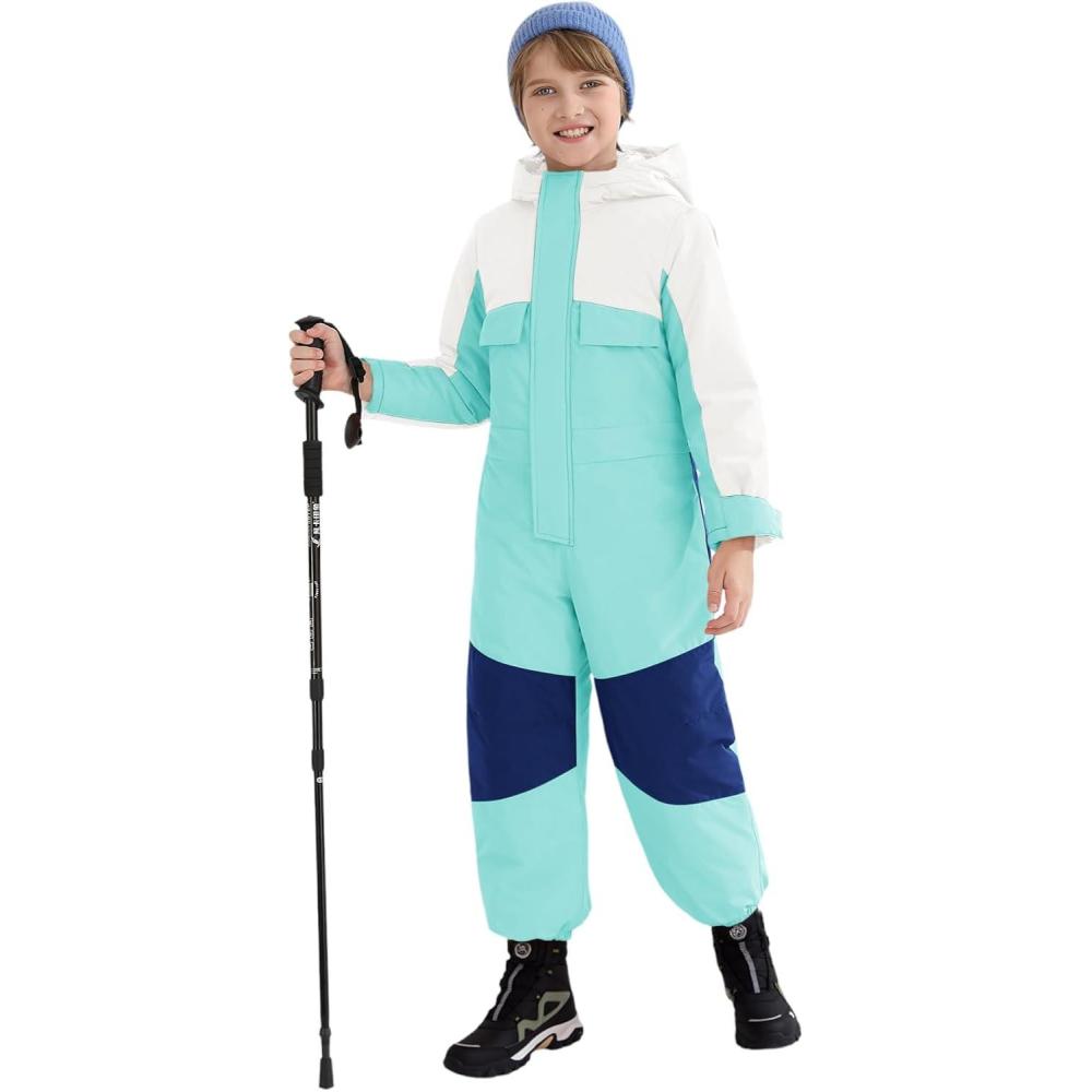 imageHaloumoning Boys One Piece Snowsuit Kids Hooded Waterproof Insulated Ski Suit Coveralls 514 YearsBlue