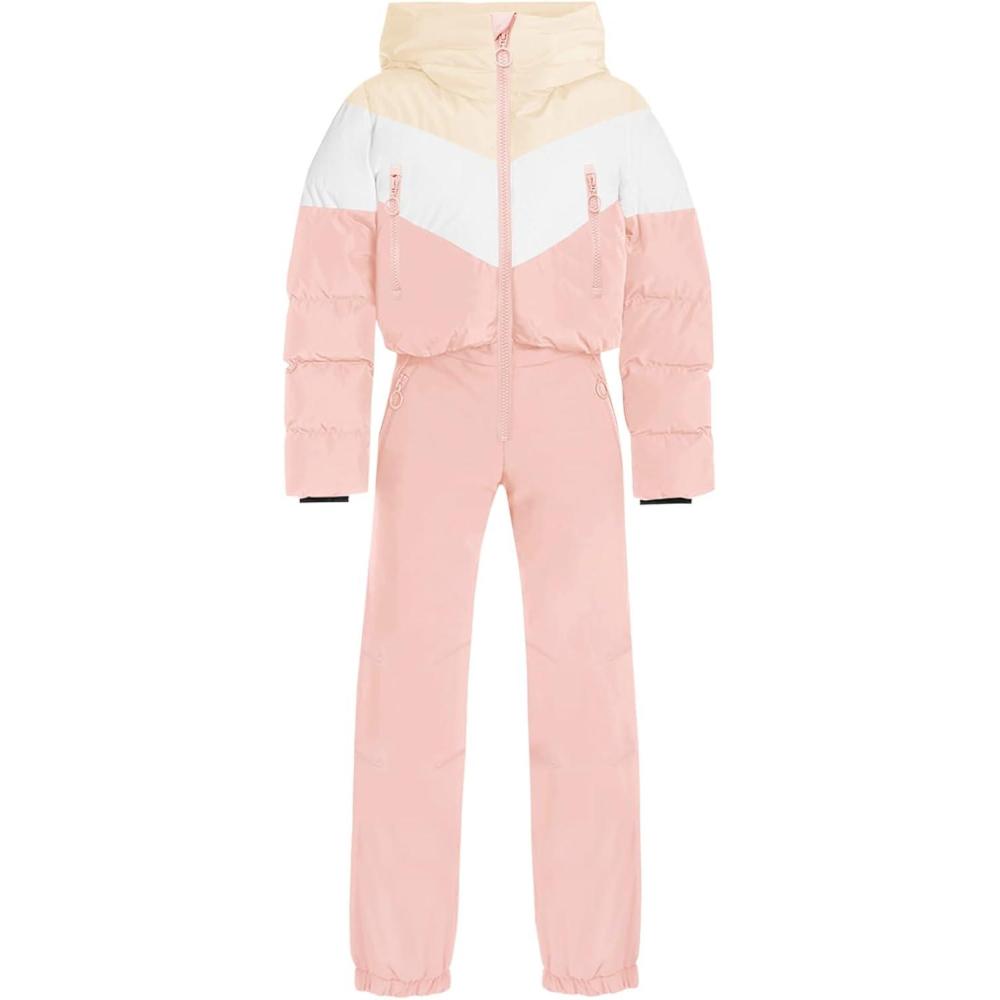 imageHaloumoning Girls One Piece Snowsuits Kids Puffer Waterproof Hooded Ski Suits Coveralls Winter Jumpsuits 514 YearsLight Pink