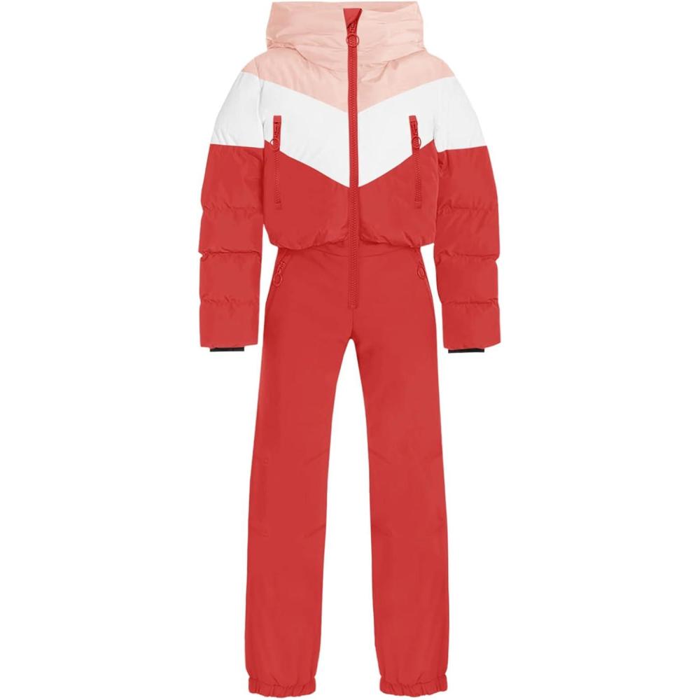 imageHaloumoning Girls One Piece Snowsuits Kids Puffer Waterproof Hooded Ski Suits Coveralls Winter Jumpsuits 514 YearsRed