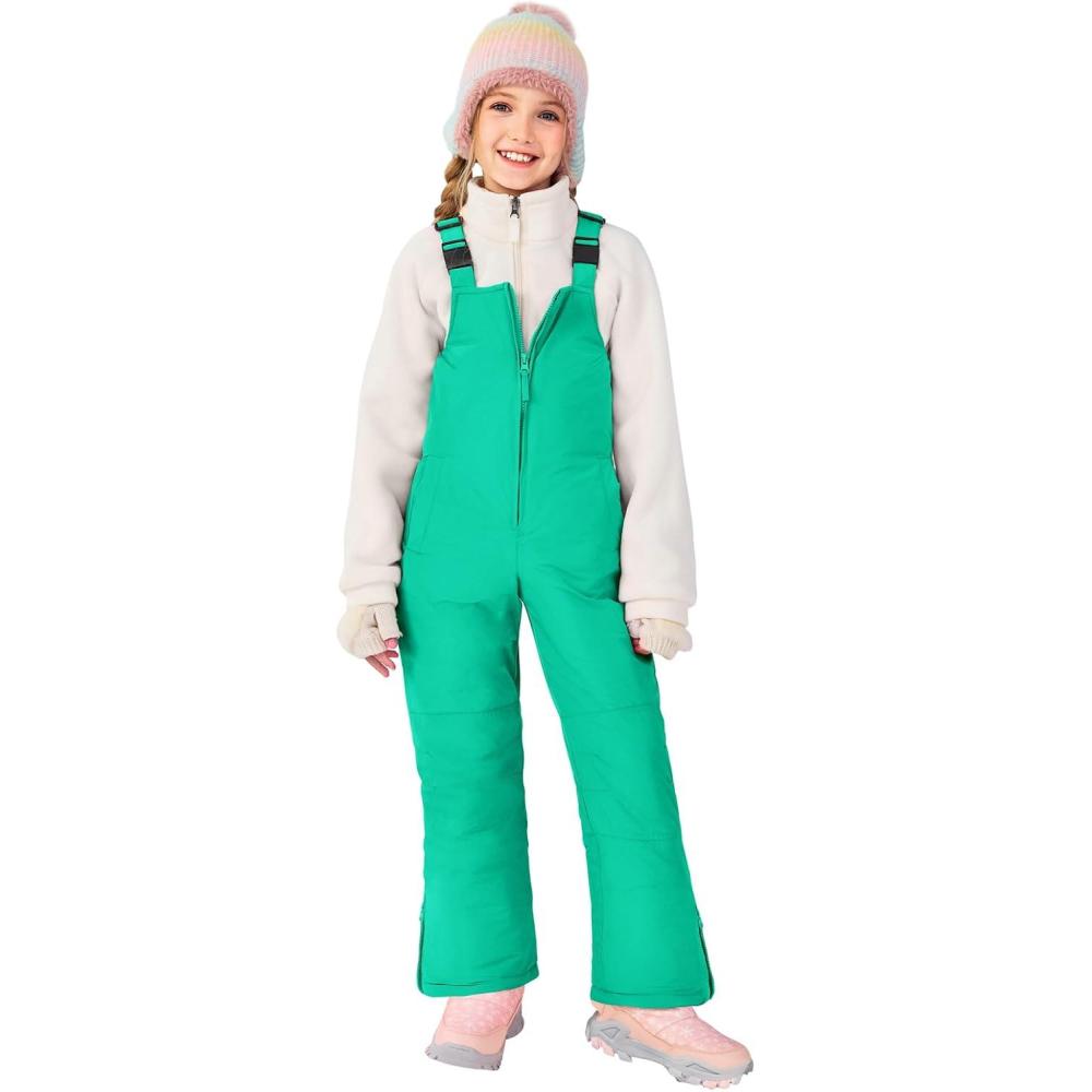 imageHaloumoning Girls Snow Bib Overalls Kids Adjustable Flared Waterproof Bib Ski Snowsuits Quilted Winter Jumpsuits 514 YearsBlue Green