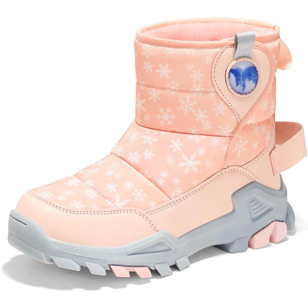 imageHaloumoning Girls Snow Boots Waterproof AntiSlip Fur Lined Outdoor Winter Shoes for LittleBig KidsPink