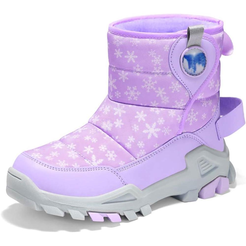imageHaloumoning Girls Snow Boots Waterproof AntiSlip Fur Lined Outdoor Winter Shoes for LittleBig KidsPurple