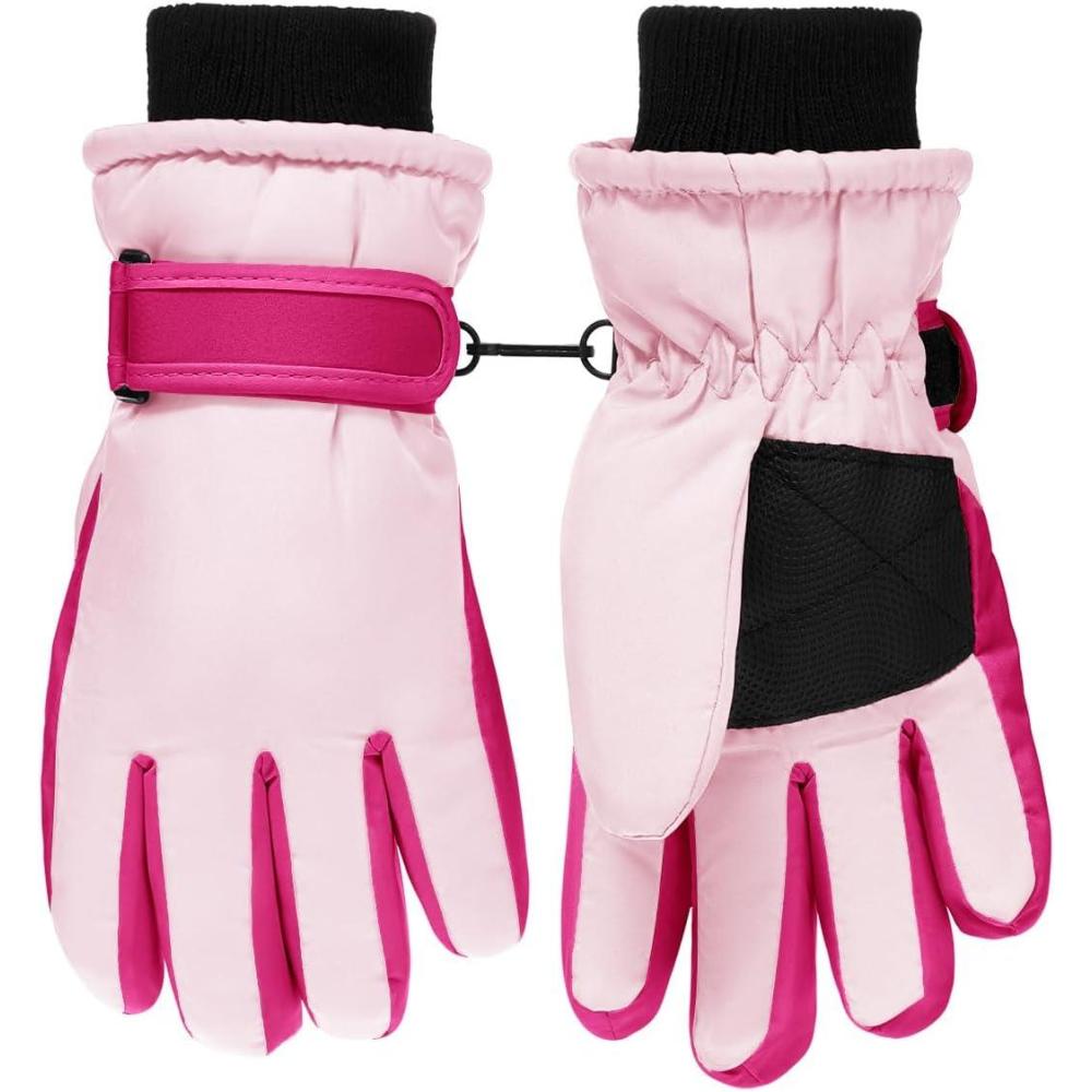 imageHaloumoning Kids Ski Gloves Waterproof Thermal Winter Warm Snow Snowboard Cycling Gloves for Boys Girls 315YPink