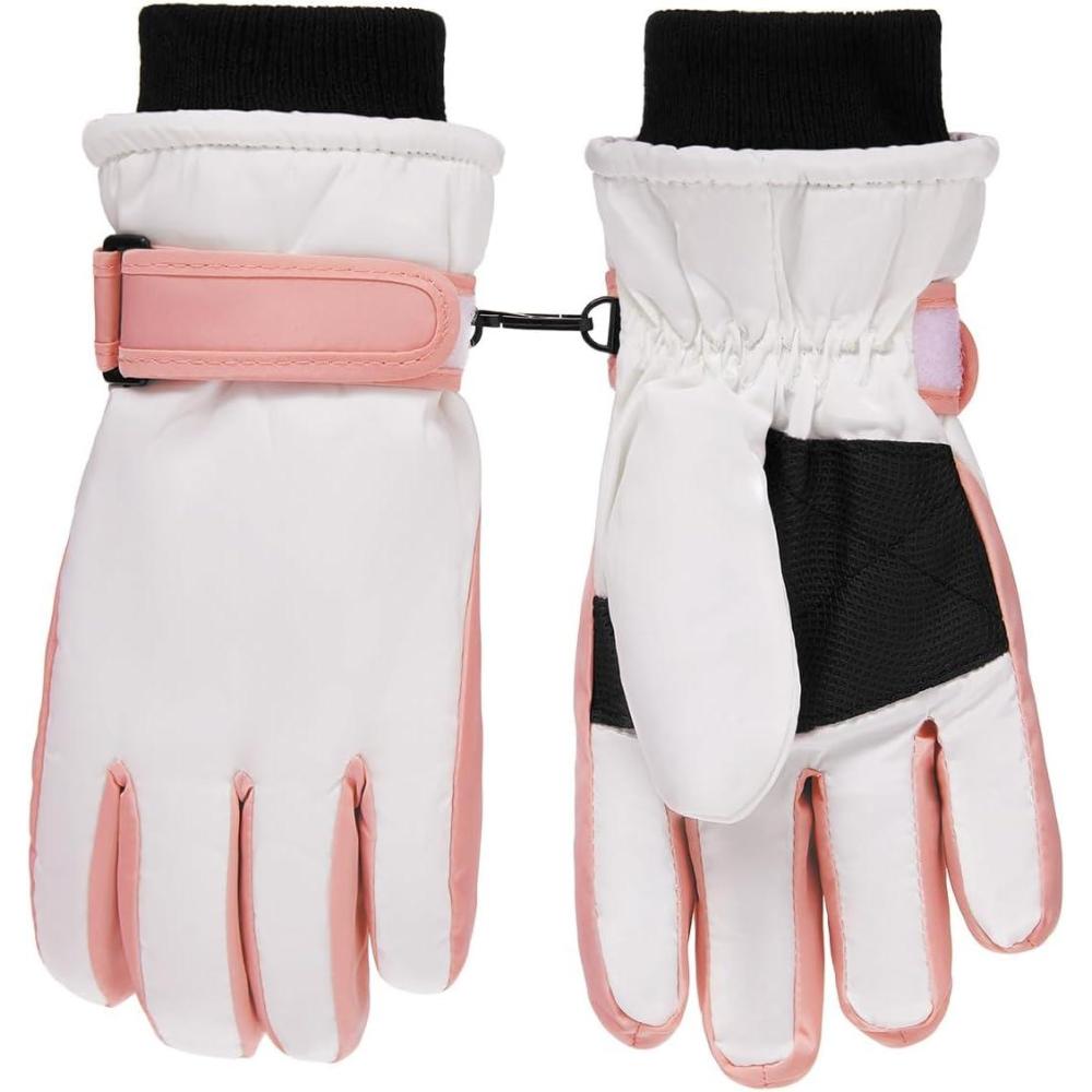 imageHaloumoning Kids Ski Gloves Waterproof Thermal Winter Warm Snow Snowboard Cycling Gloves for Boys Girls 315YWhite and Pink