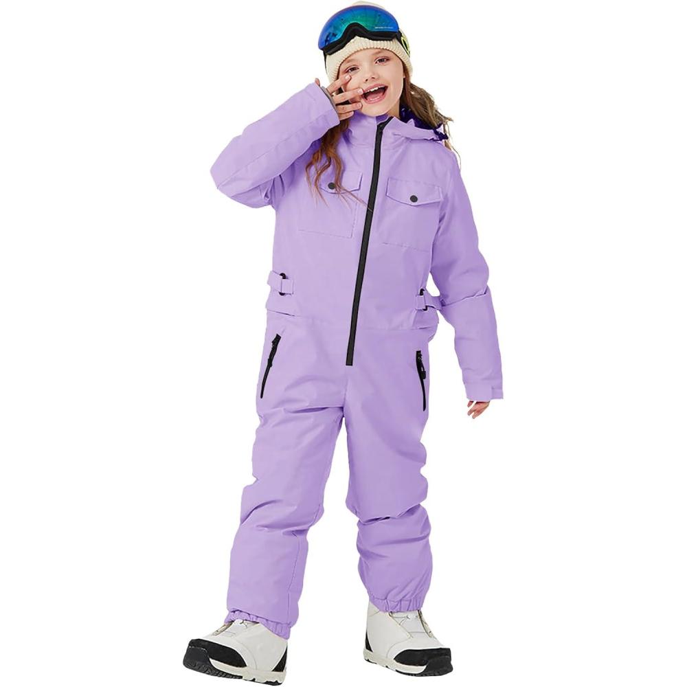 imageHaloumoning Kids Snow Suit Girls Waterproof Insulated Winter Outdoor Overalls Snowboarding One Piece Ski Suit 514YearsPurple