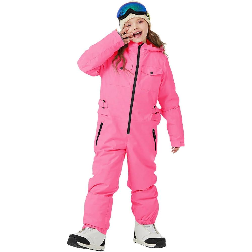 imageHaloumoning Kids Snow Suit Girls Waterproof Insulated Winter Outdoor Overalls Snowboarding One Piece Ski Suit 514YearsRose Red