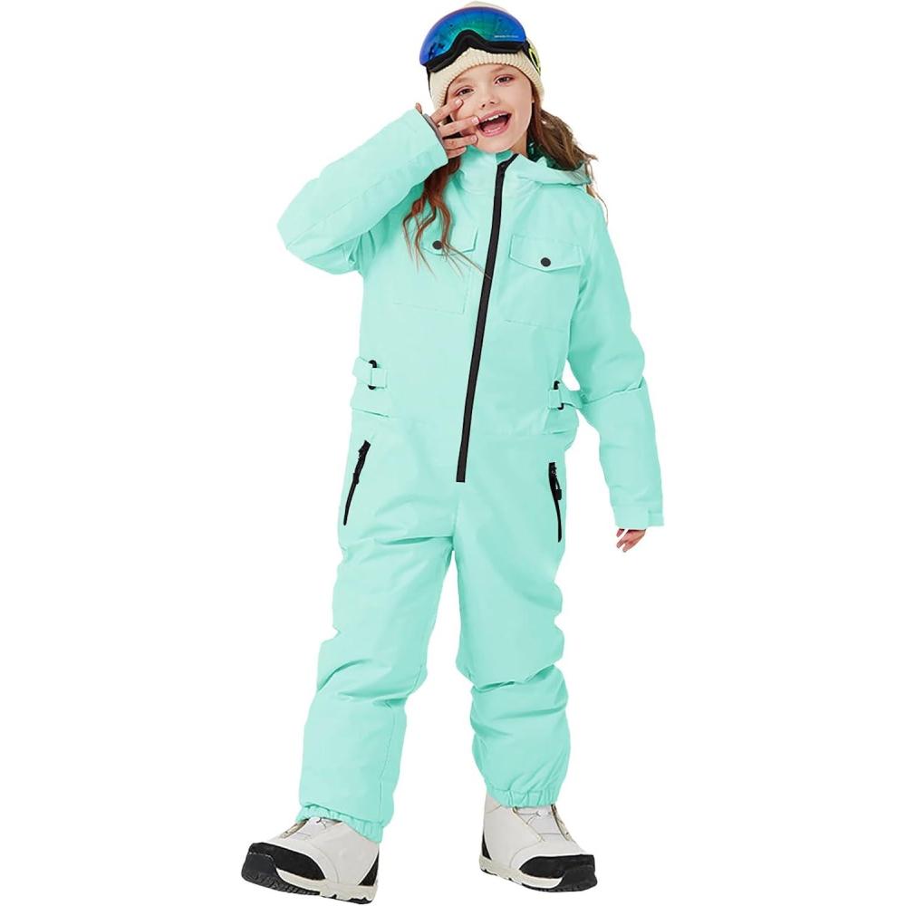 imageHaloumoning Kids Snow Suit Girls Waterproof Insulated Winter Outdoor Overalls Snowboarding One Piece Ski Suit 514YearsSky Blue