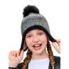 Girls Winter Beanie Hat with Ear Flaps Kids Warm Fleece Lined Pom Pom Knit Hats Snow Ski Cap 4-10 Years(Black)
