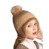 Girls Winter Beanie Hat with Ear Flaps Kids Warm Fleece Lined Pom Pom Knit Hats Snow Ski Cap 4-10 Years(Brown)
