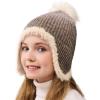 Girls Winter Beanie Hat with Ear Flaps Kids Warm Fleece Lined Pom Pom Knit Hats Snow Ski Cap 4-10 Years(Coffee)
