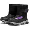 Haloumoning Boys Girls Snow Boots Hook and Loop Mid Calf Waterproof Slip Resistant Winter Warm Shoes for Little Big Kids(Black)