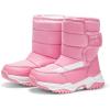 Haloumoning Boys Girls Snow Boots Hook and Loop Mid Calf Waterproof Slip Resistant Winter Warm Shoes for Little Big Kids(Pink)