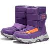 Haloumoning Boys Girls Snow Boots Hook and Loop Mid Calf Waterproof Slip Resistant Winter Warm Shoes for Little Big Kids(Purple)