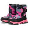 Haloumoning Boys Girls Snow Boots Hook and Loop Mid Calf Waterproof Slip Resistant Winter Warm Shoes for Little Big Kids(Rose Red)