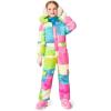 Haloumoning Girls Colorful One Piece Snowsuits Kids Hooded Fleece-Lined Waterproof Ski Suits Coveralls Winter Jumpsuits(Rainbow)