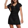Haloumoning Girls Crochet Swim Beach Cover Up Kids Fashion Button Short Sleeve Swimsuits Cover Ups 5-14 Years(Black)