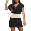 Haloumoning Girls Crochet Swim Beach Cover Up Kids Fashion Button Short Sleeve Swimsuits Cover Ups 5-14 Years(Black and White)
