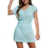 Haloumoning Girls Crochet Swim Beach Cover Up Kids Fashion Button Short Sleeve Swimsuits Cover Ups 5-14 Years(Blue)