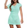 Haloumoning Girls Crochet Swim Beach Cover Up Kids Fashion Button Short Sleeve Swimsuits Cover Ups 5-14 Years(Green)