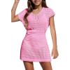Haloumoning Girls Crochet Swim Beach Cover Up Kids Fashion Button Short Sleeve Swimsuits Cover Ups 5-14 Years(Pink)