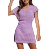 Haloumoning Girls Crochet Swim Beach Cover Up Kids Fashion Button Short Sleeve Swimsuits Cover Ups 5-14 Years(Purple)