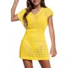 Haloumoning Girls Crochet Swim Beach Cover Up Kids Fashion Button Short Sleeve Swimsuits Cover Ups 5-14 Years(Yellow)