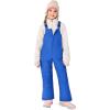 Haloumoning Girls Snow Bib Overalls Kids Adjustable Flared Waterproof Bib Ski Snowsuits Quilted Winter Jumpsuits 5-14 Years(Blue)