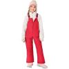 Haloumoning Girls Snow Bib Overalls Kids Adjustable Flared Waterproof Bib Ski Snowsuits Quilted Winter Jumpsuits 5-14 Years(Red)