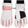 Haloumoning Kids Ski Gloves Waterproof Thermal Winter Warm Snow Snowboard Cycling Gloves for Boys Girls 3-15Y(White and Pink)