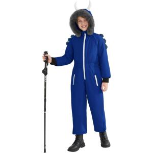 Haloumoning Boys One Piece Dinosaur Snowsuits Kids Hooded Waterproof Winter Outdoor Overalls Snowboarding Ski Suits 5-14Y(Royal Blue)