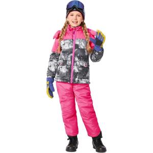 Haloumoning Girls 2 Piece Snowsuit Kids Waterproof Fleece Lined Ski Jacket and Snow Bibs Overalls Set 5-14 Years(Hot Pink)