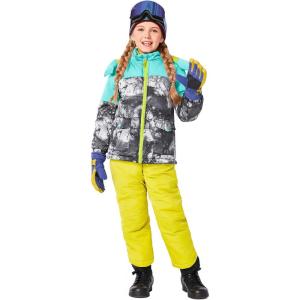 Haloumoning Girls 2 Piece Snowsuit Kids Waterproof Fleece Lined Ski Jacket and Snow Bibs Overalls Set 5-14 Years(Neon Green)