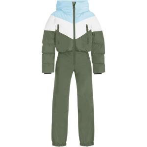 Haloumoning Girls One Piece Snowsuits Kids Puffer Waterproof Hooded Ski Suits Coveralls Winter Jumpsuits 5-14 Years(Green)